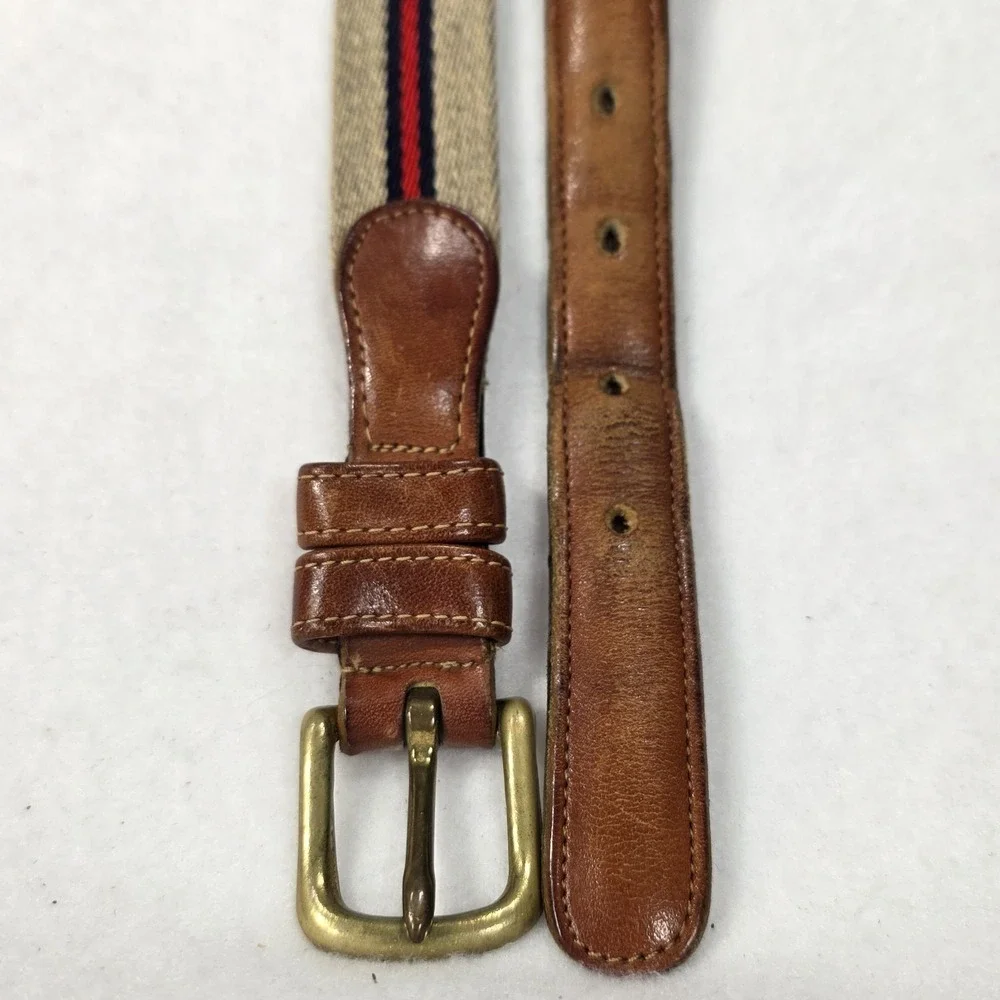 Vintage‎ Coach 8904 Wool Surcingle Leather Belt Brass Blue Red Stripe Sz 30